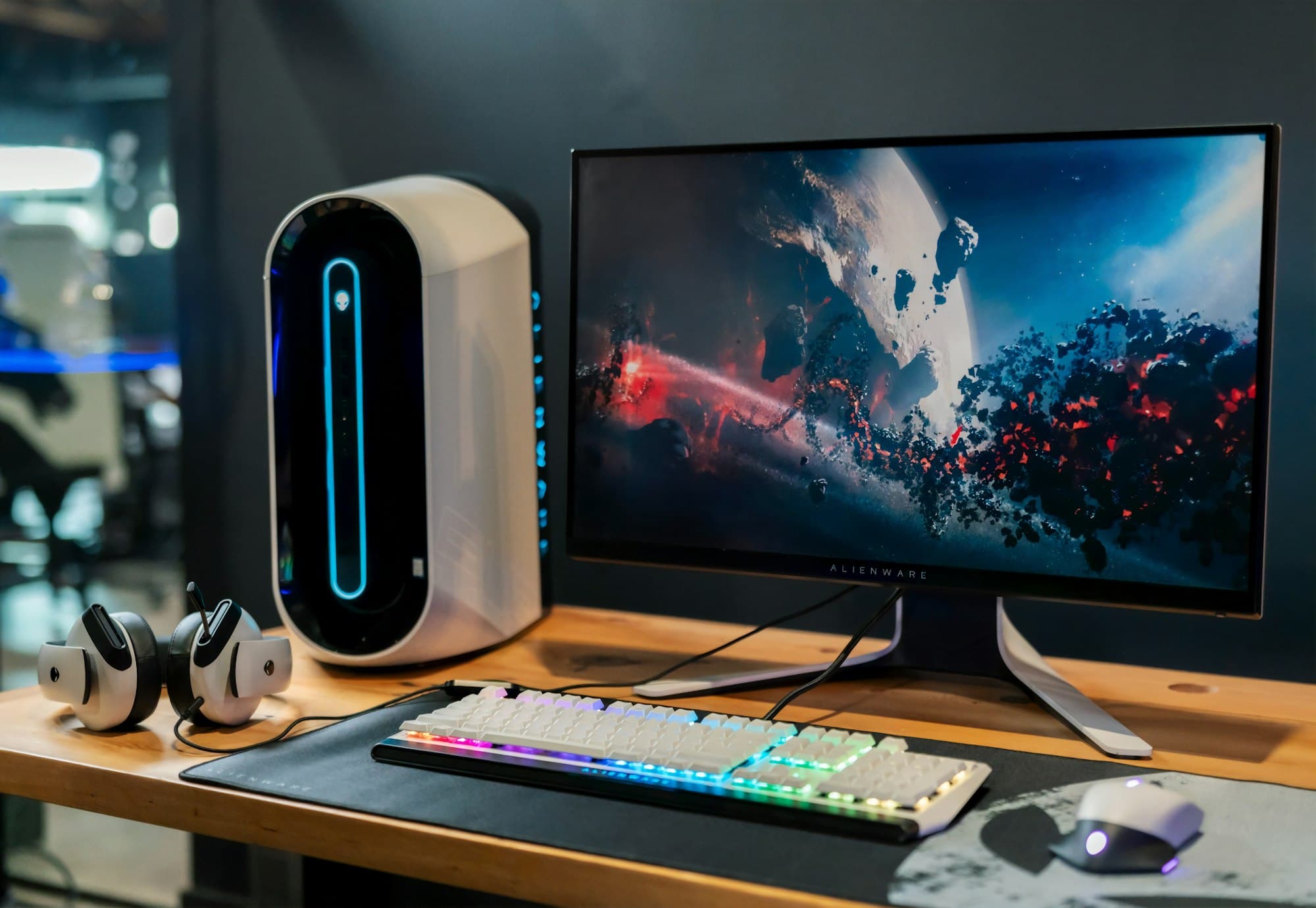 Desktop workstation and IT hardware on a clean desk