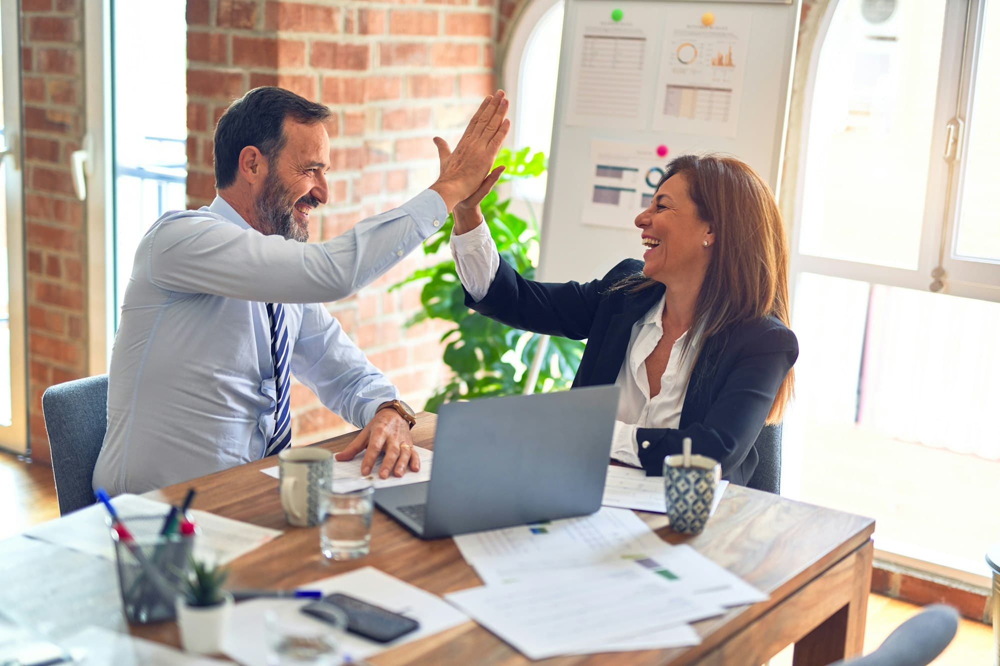 Professionals collaborating in a commercial workplace
