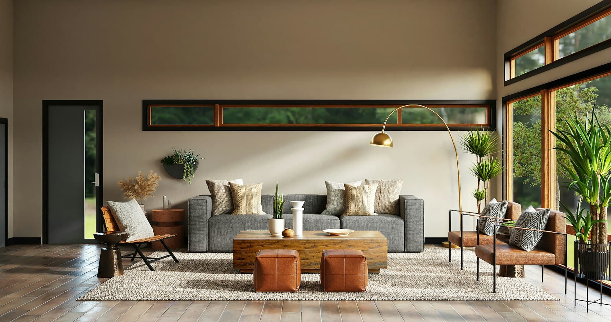 Contemporary office furniture arrangement in a bright workspace